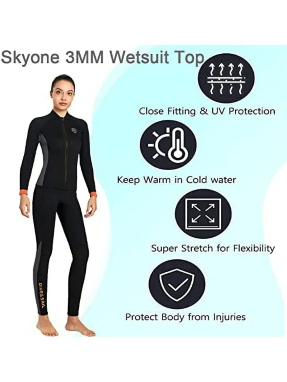 Unisex 3MM Neoprene Wetsuit Top - Long Sleeve Dive Shirt for Surfing, Snorkeling